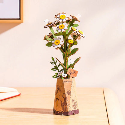 Rowood Chamomile TW061 finished wooden flower craft displayed as desk decor