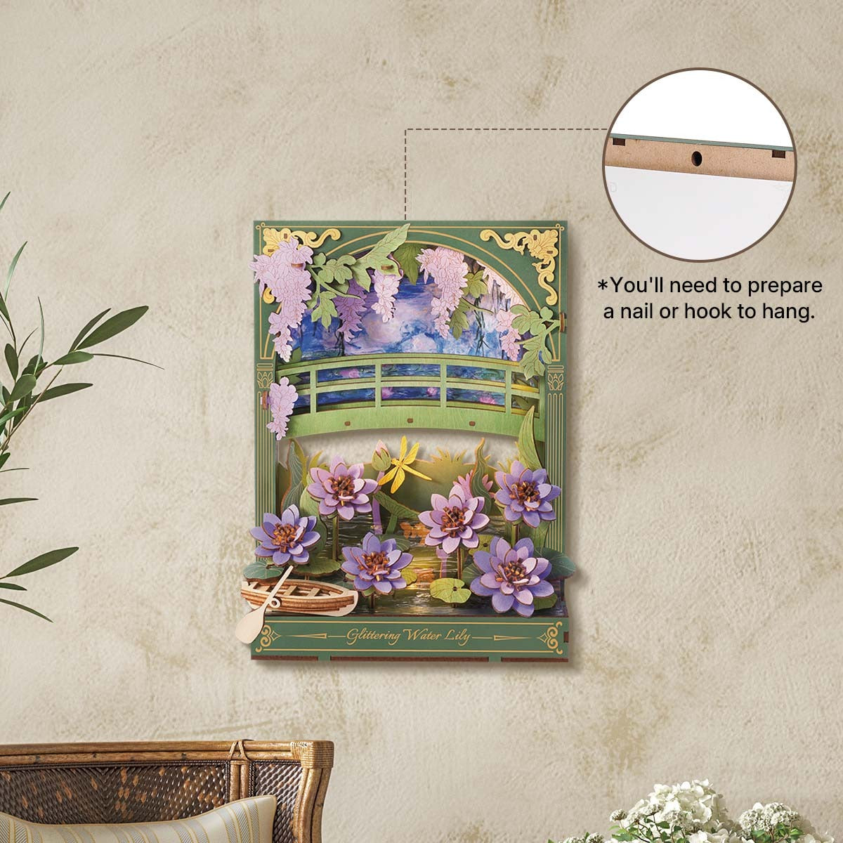 Rowood Glittering Water Lily TH001 wall hanging display with hook detail
