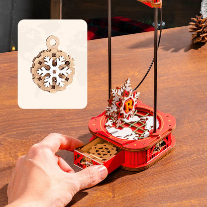 ROKR Santa on Sleigh MCD05 hidden drawer and snowflake compass storage feature close-up