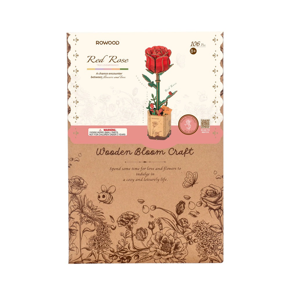 Rowood Red Rose TW042 product packaging front showing Wooden Bloom Craft design