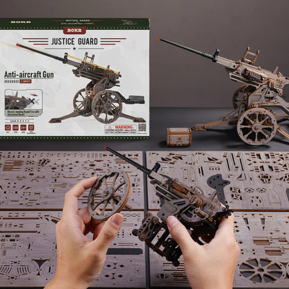 ROKR Anti-aircraft Gun LQM01 box, wooden parts and assembly process overview