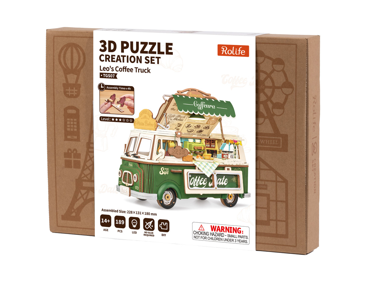 Rolife Leo's Coffee Truck TGS07 - packaging at an angle