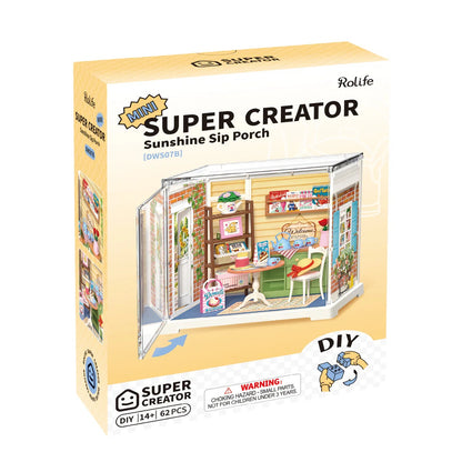 Rolife Sunshine Sip Porch DWS07B product packaging box for the Mini Super Creator DIY kit.
