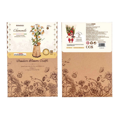 Rowood Chamomile TW061 packaging box front and back for the wooden bloom craft kit