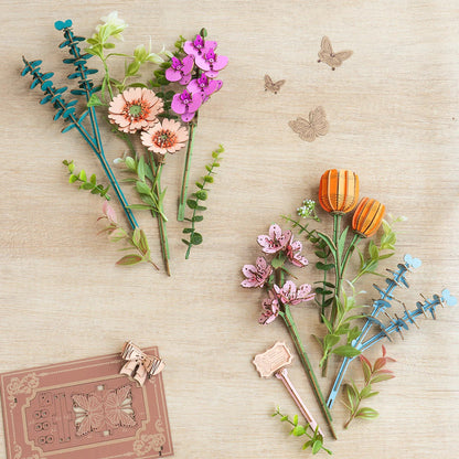 Rowood Wooden Blooming Book TW04H wooden flower stems and decorative parts layout