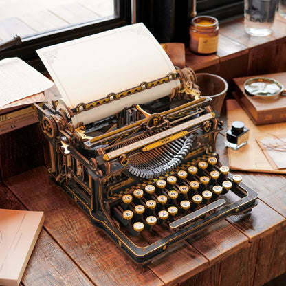 ROKR Mechanical Typewriter LK703B vintage desk display on wooden tabletop