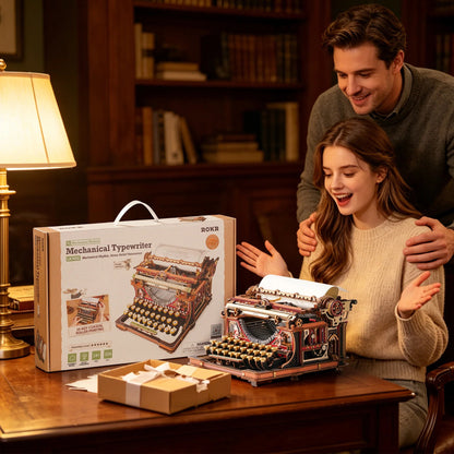 ROKR Mechanical Typewriter LK703C Magic Version gift box and completed model display