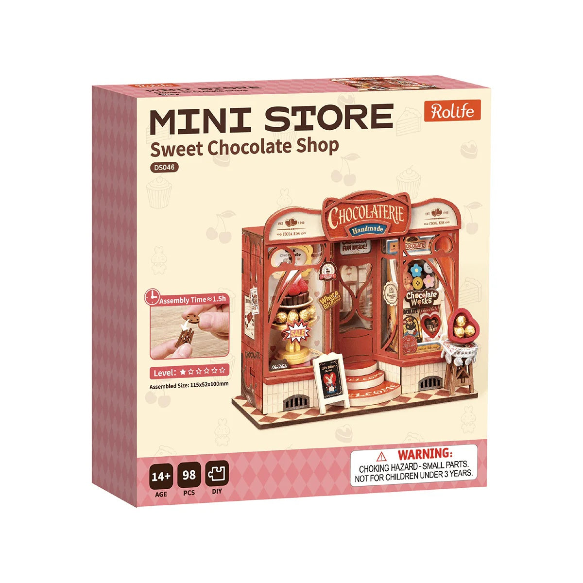 Rolife Sweet Chocolate Shop DS046 side view showing miniature shop structure and side wall detail