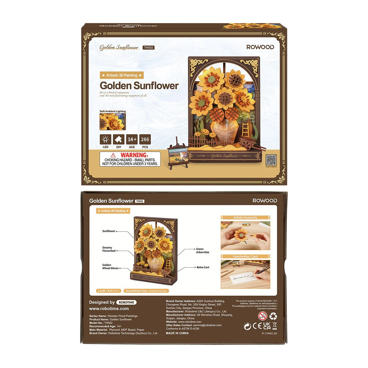Rowood Golden Sunflower TH002 product packaging box with 266 pieces and LED feature