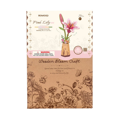 Rowood Pink Lily TW071 wooden flower puzzle packaging box front view