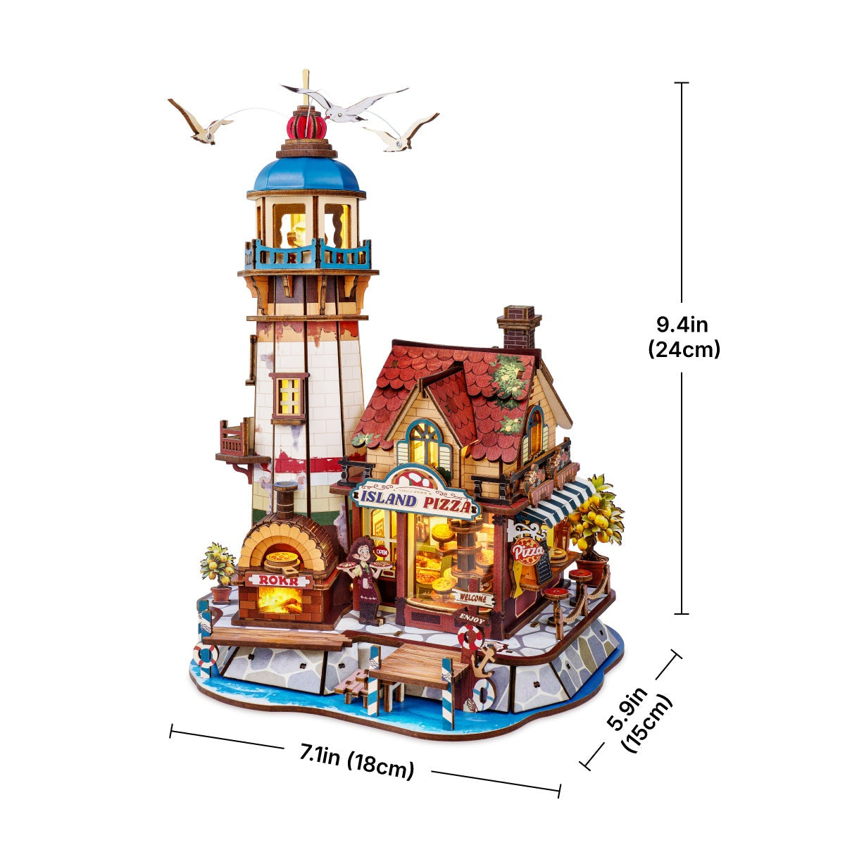 ROKR Chillbay Pizzeria EAM02 - assembled model dimensions