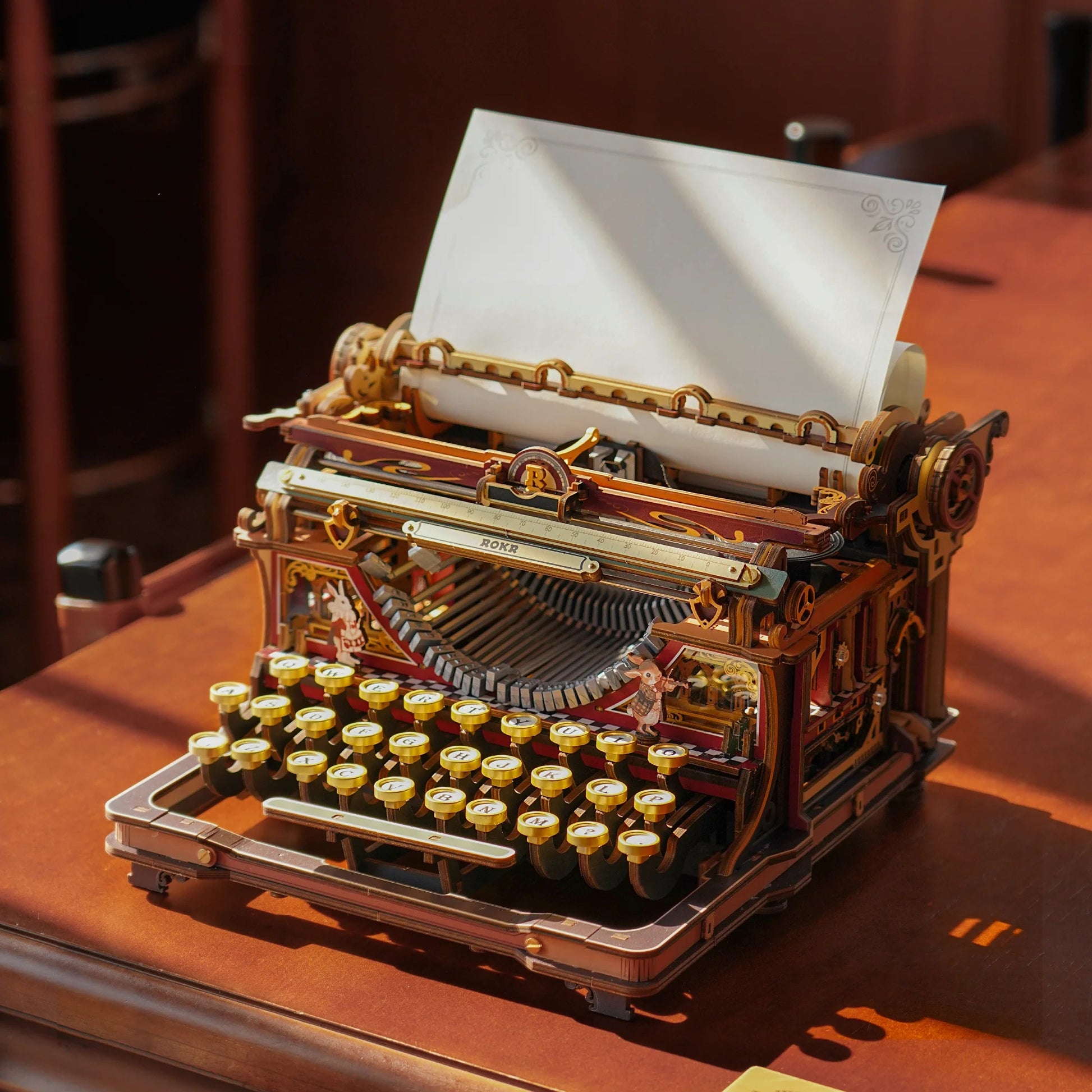 ROKR Mechanical Typewriter LK703C Magic Version completed model on wooden desk