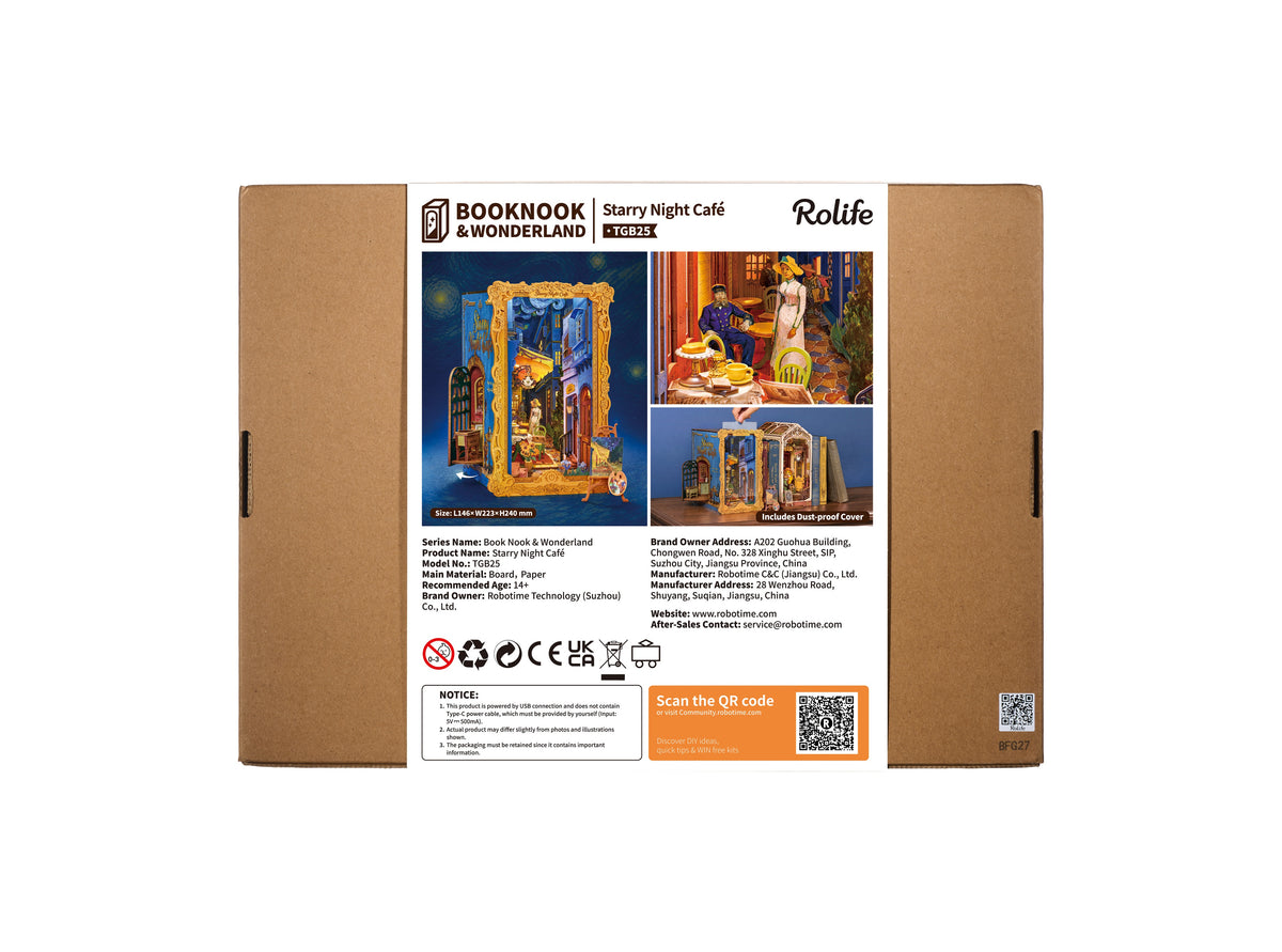 Rolife Starry Night Café TGB25 - back of the retail packaging