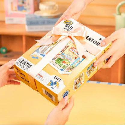 Rolife Sunshine Sip Porch DWS07B gift-ready packaging scene with ribbon on the product box.