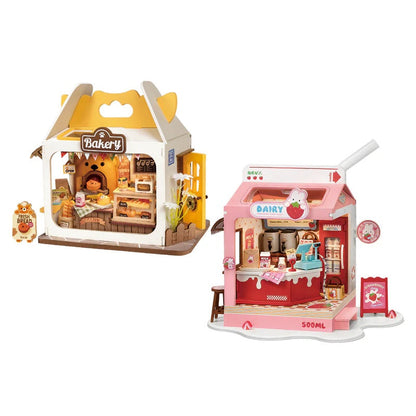 Rolife Food Box Shop Strawberry Milk Box DIY Miniature House Kit (DS034) | Flower LED Light