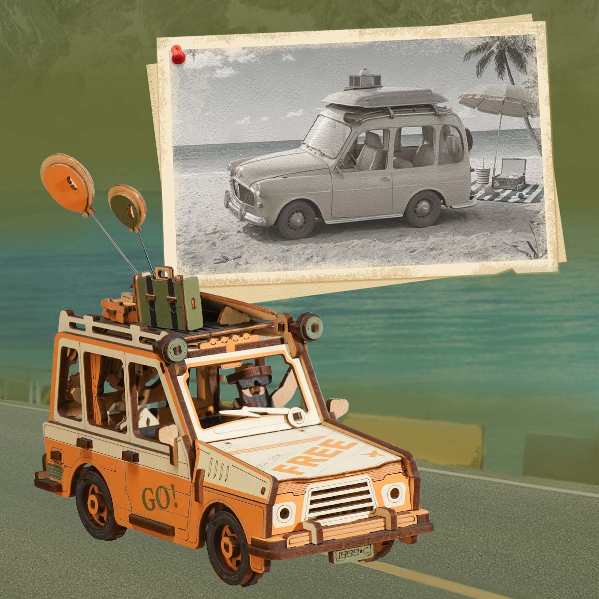 ROKR Road Tripper Pendulum Balance Toy 3D Puzzle - MCD03 | Wooden Vintage Car Kinetic Desk Toy