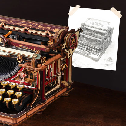 ROKR Mechanical Typewriter LK703C Magic Version vintage theater design detail with side windows and stage accents