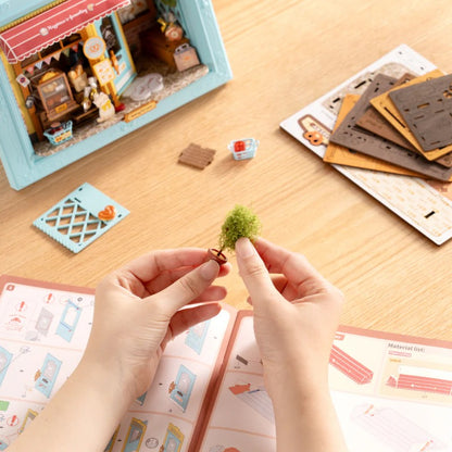 Rolife Fluffy Cat Bakery DP001 feature image highlighting 146 laser-cut pieces