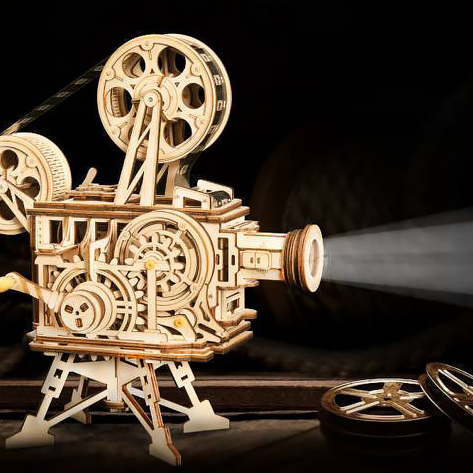 Robotime 3D DIY Wooden Puzzle Mechanical Gear Vintage Vitascope Projector LK601