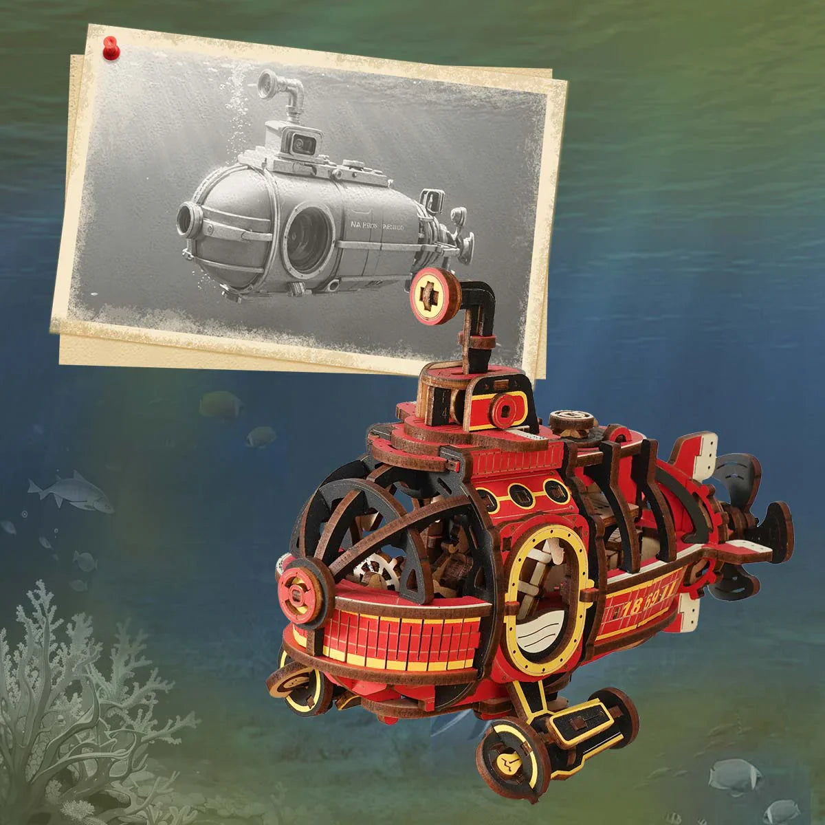 ROKR Deep-Sea Adventurer Pendulum Balance Toy 3D Puzzle - MCD04 | Wooden Submarine Kinetic Desk Toy with Perpetual Motion