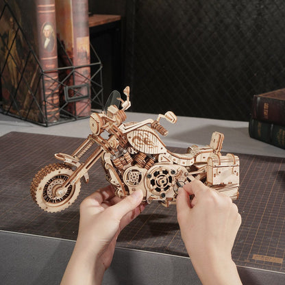 ROKR Cruiser motorcycle 3D Wooden Puzzle (LK504) | Wind-Up Motorcycle Model