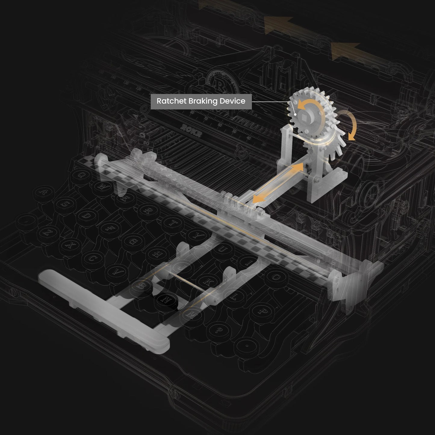 ROKR Mechanical Typewriter LK703C Magic Version ratchet braking device mechanism diagram