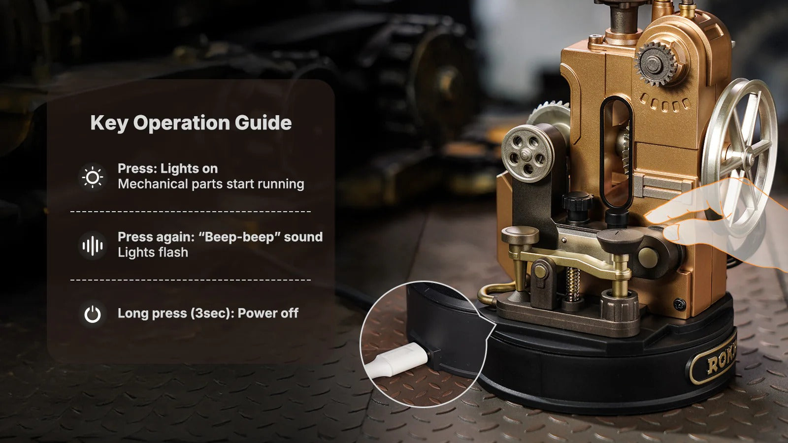ROKR Morse Telegraph CGM02 key operation guide with press-to-light and beep function