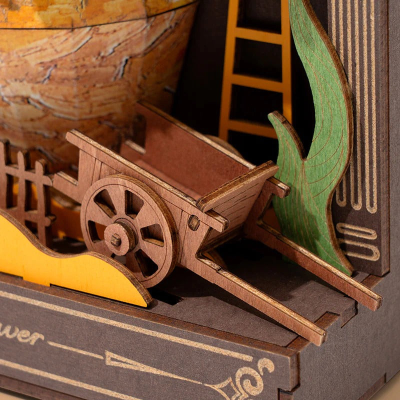 Rowood Golden Sunflower TH002 rustic wooden cart detail in the sunflower wall art scene