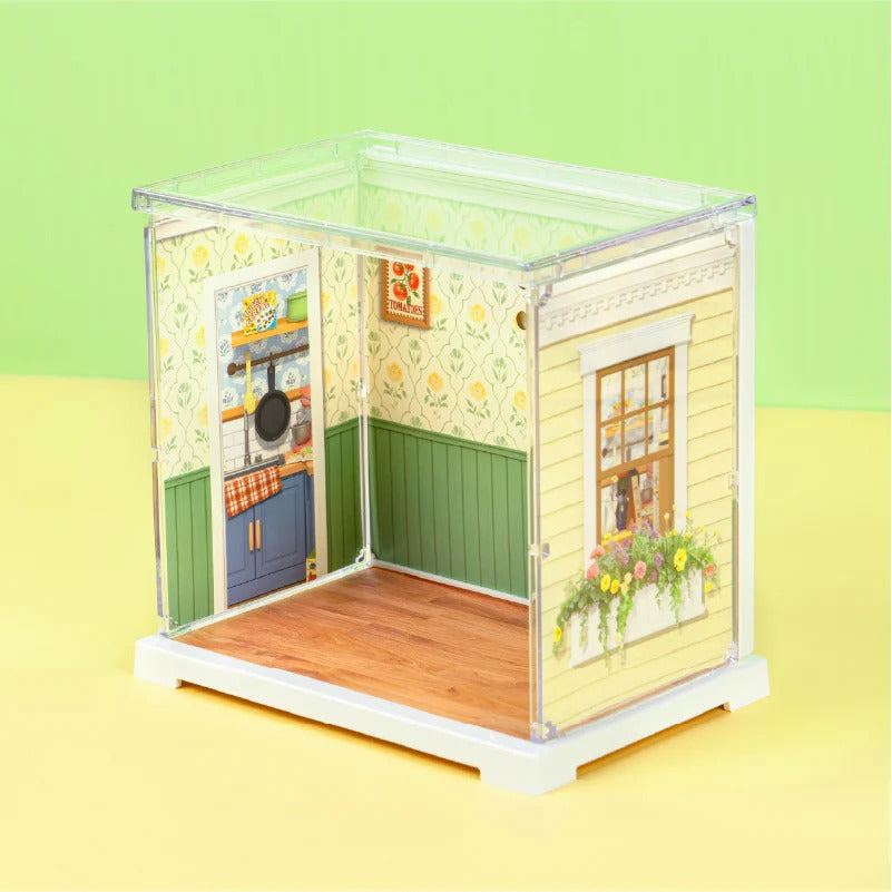 Rolife Floral Dining Room DWS06B room shell detail showing walls, floor and transparent dust cover structure