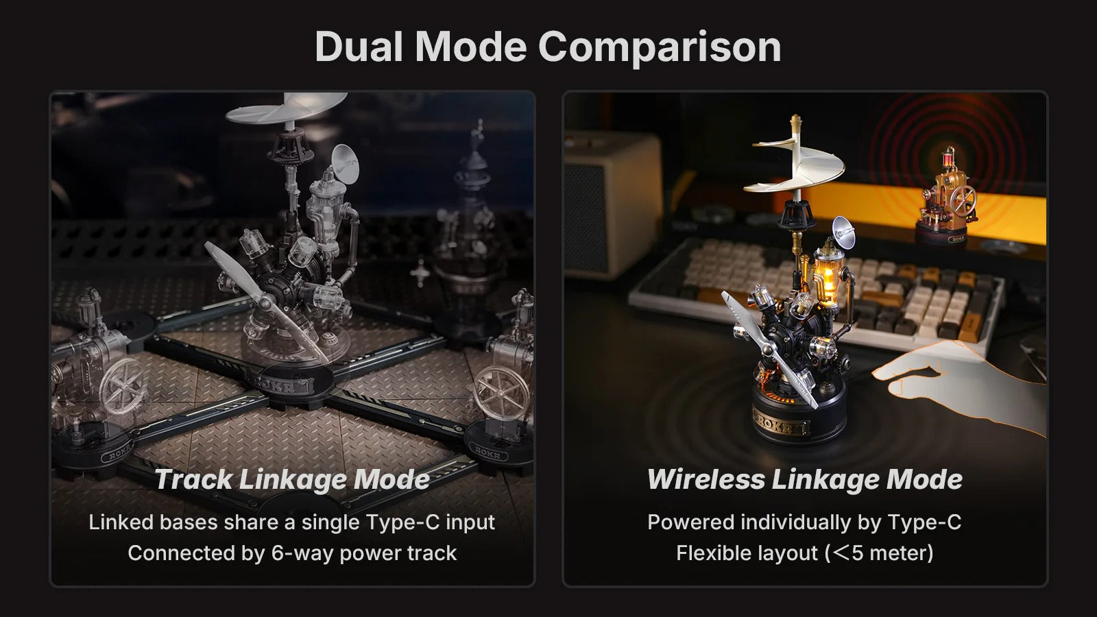ROKR Morse Telegraph CGM02 dual mode comparison for track linkage and wireless linkage
