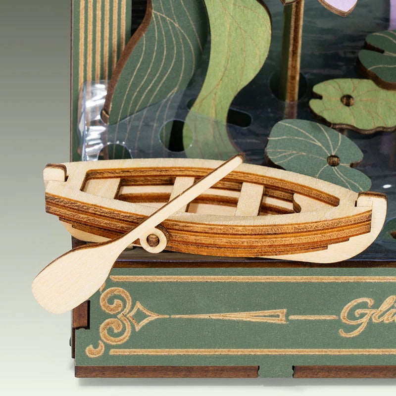 Rowood Glittering Water Lily TH001 wooden boat and oar detail close-up