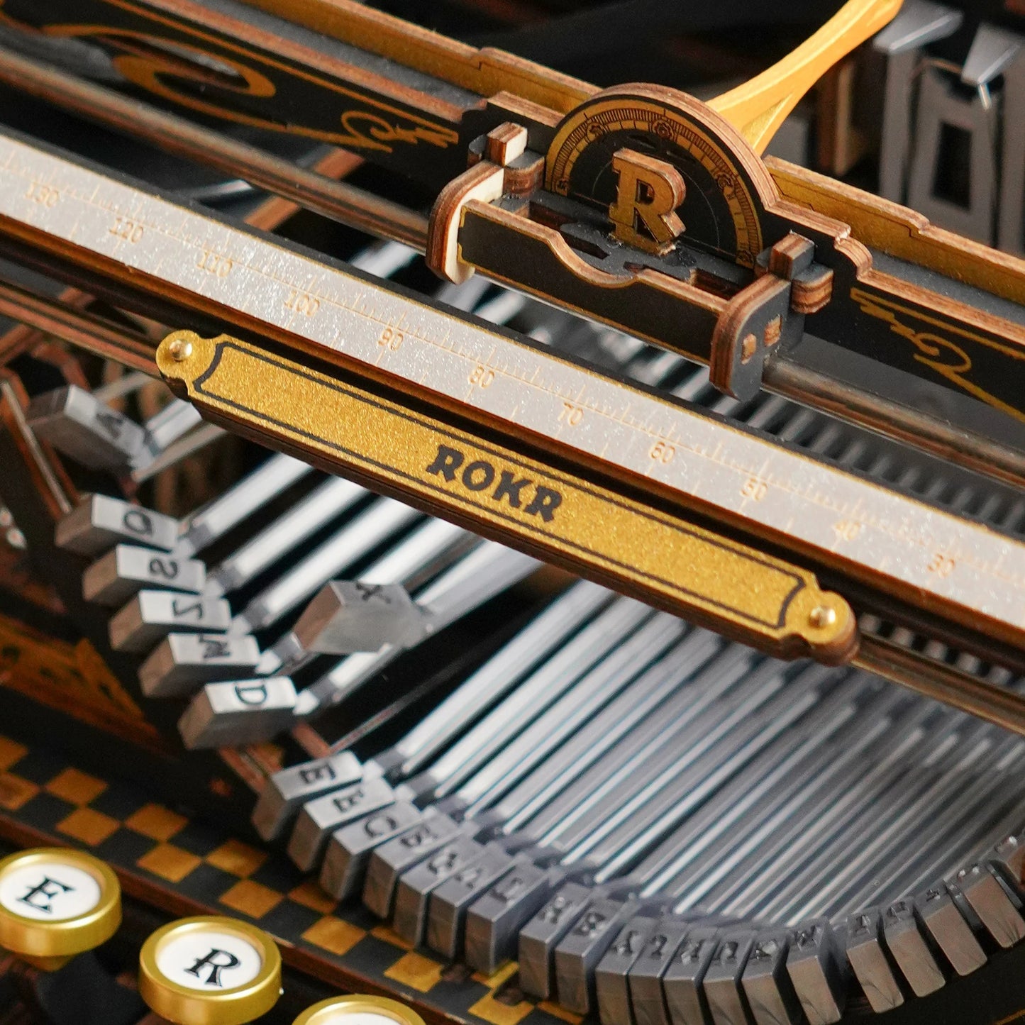 ROKR Mechanical Typewriter LK703B paper scale and typebar close up detail