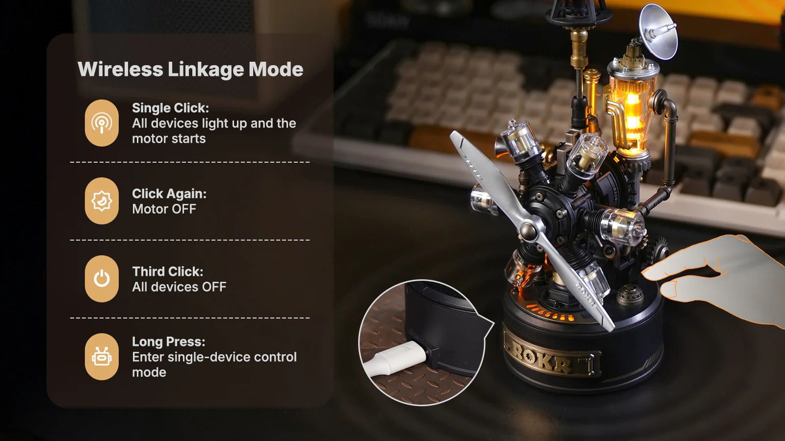 ROKR Leonardo da Vinci's Helicopter CGL01 wireless linkage mode and Type-C powered function