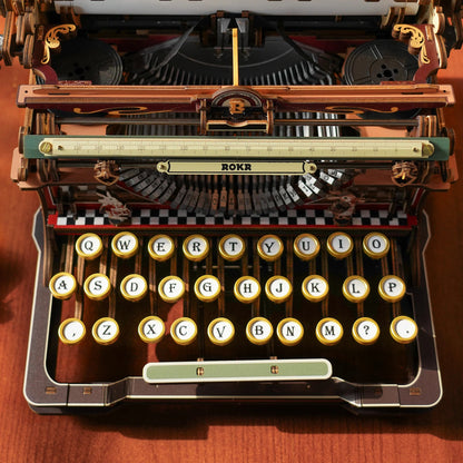 ROKR Mechanical Typewriter LK703C Magic Version QWERTY keyboard top view and paper scale