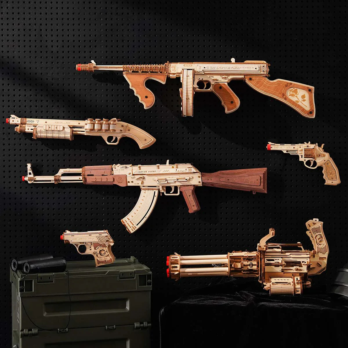 ROKR Rotating-Barrel Machine Toy Gun 3D Wooden Puzzle - LQA01 | Mechanical Wooden Model Kit for Teens & Adults