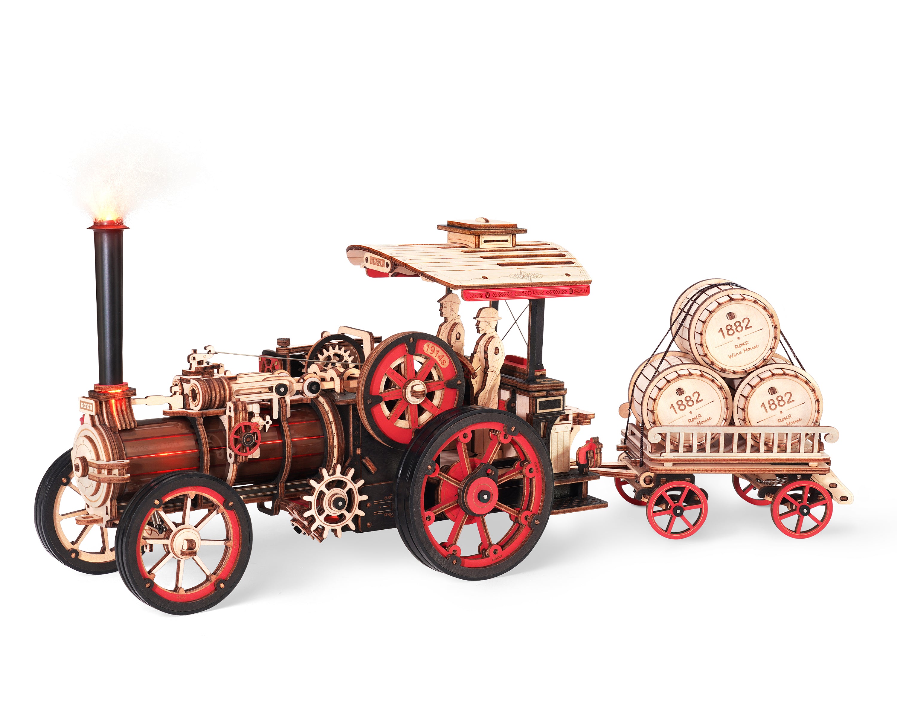 Robotime Steam Engine Tractor Locomotive Model Kit Electric Vintage Car Assembly Wooden Puzzles Vehicle LKA01