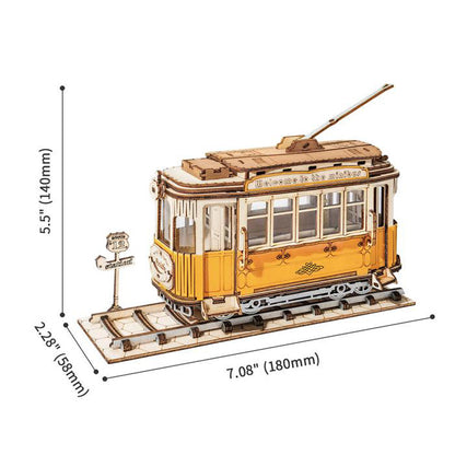 Rolife Retro Tramcar 3D Wooden Puzzle (TG505) | Easy DIY Vintage Vehicle Display Model