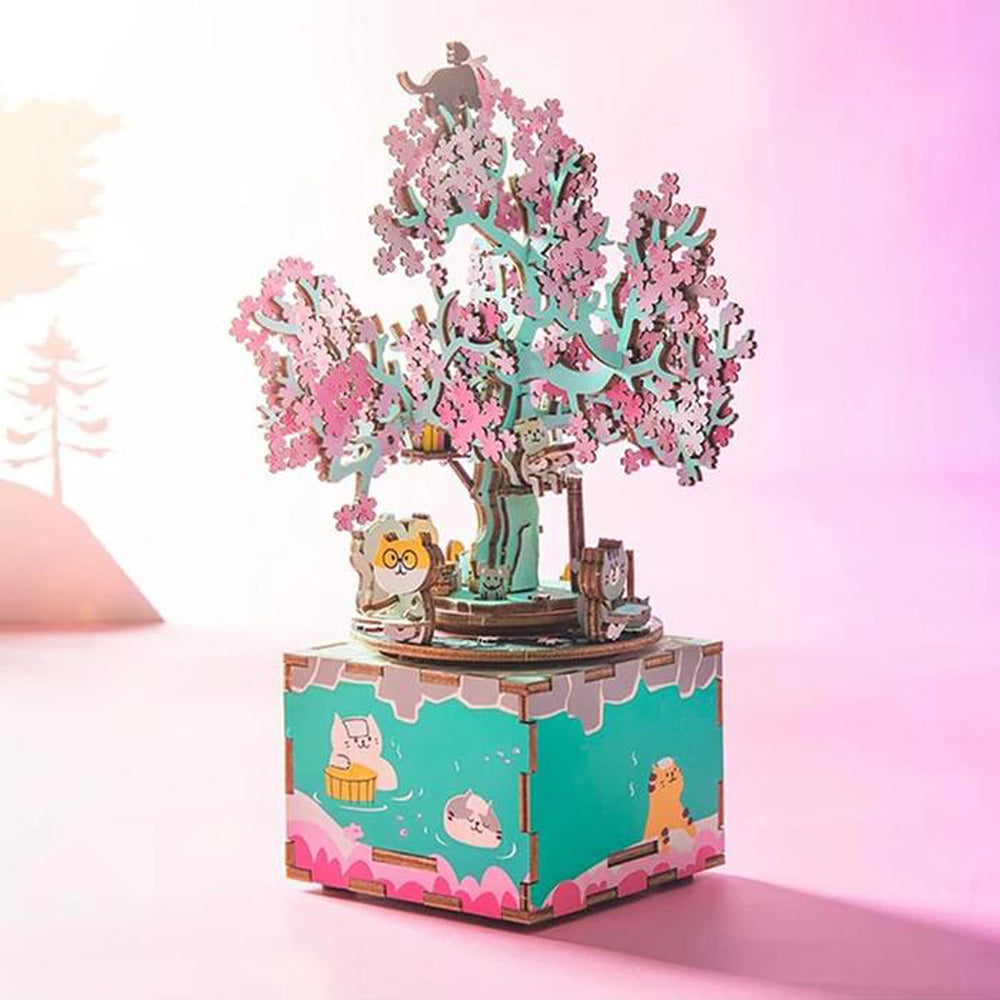 Robotime Rolife Cherry Blossom Tree DIY 3D Music Box Wooden Puzzle Kit Gift AM409