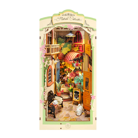 Rolife Floral Corner DIY Book Nook Shelf Insert Kit (TGB09) | Dust Cover + Warm Light