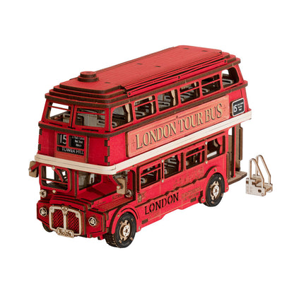 Rolife London Tour Bus Vehicle 3D Wooden Puzzle (TGM02) | Iconic Red Double-Decker Display