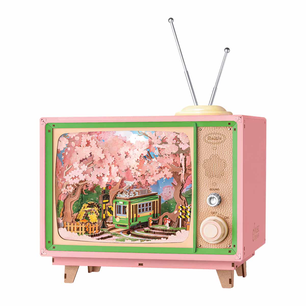 Rolife Sakura Dreamy Tour DIY Music Box 3D Wooden Puzzle - AMT02 | Wind-Up Musical Craft Kit with LED Lights