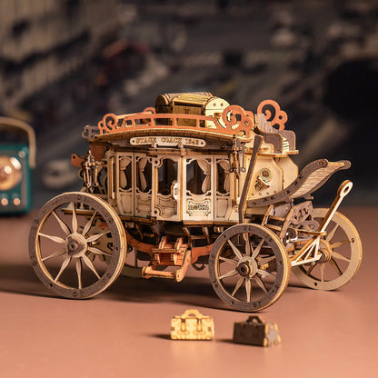 ROKR Stagecoach Mechanical Music Box 3D Wooden Puzzle (AMKA1) | Wind-Up “Greensleeves”