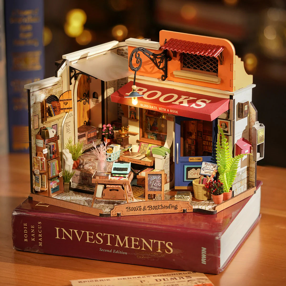 Rolife Corner Bookstore DIY Miniature House Kit (DG164) | 1:16 Scale