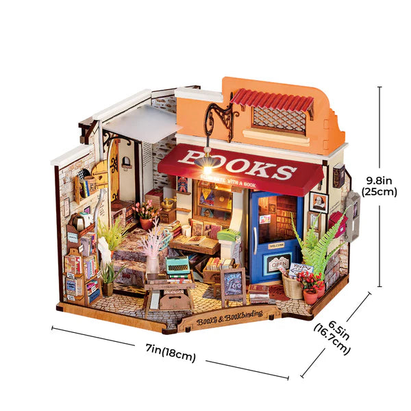 Rolife Corner Bookstore DIY Miniature House Kit (DG164) | 1:16 Scale