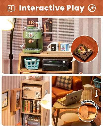 Rolife Super Creator Cozy Living Lounge DIY Miniature House Kit (DW007) | 1:24 Scale