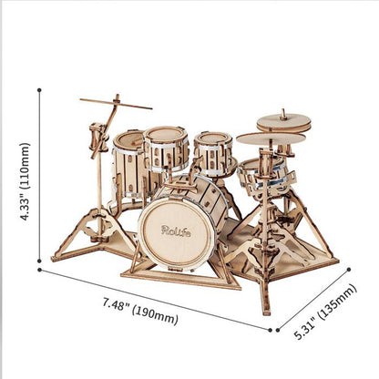Rolife Drum Kit 3D Wooden Puzzle (TG409) | Mini Music Display Model