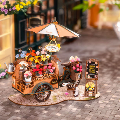 Rolife Blossom Cart 3D Wooden Puzzle (TGS03) | Vintage Flower Bicycle Display