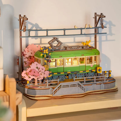 Rolife Sakura Journey Vehicle 3D Wooden Puzzle (TGS02) | Japanese Tram Display Model
