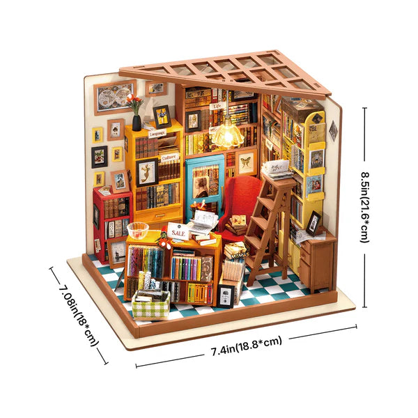 Rolife Sam’s Study Library DIY Miniature House Kit (DG102) | 1:18 Scale
