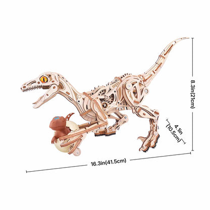 ROKR Velociraptor Mechanical 3D Wooden Puzzle (LD01) | Walking Dinosaur Model